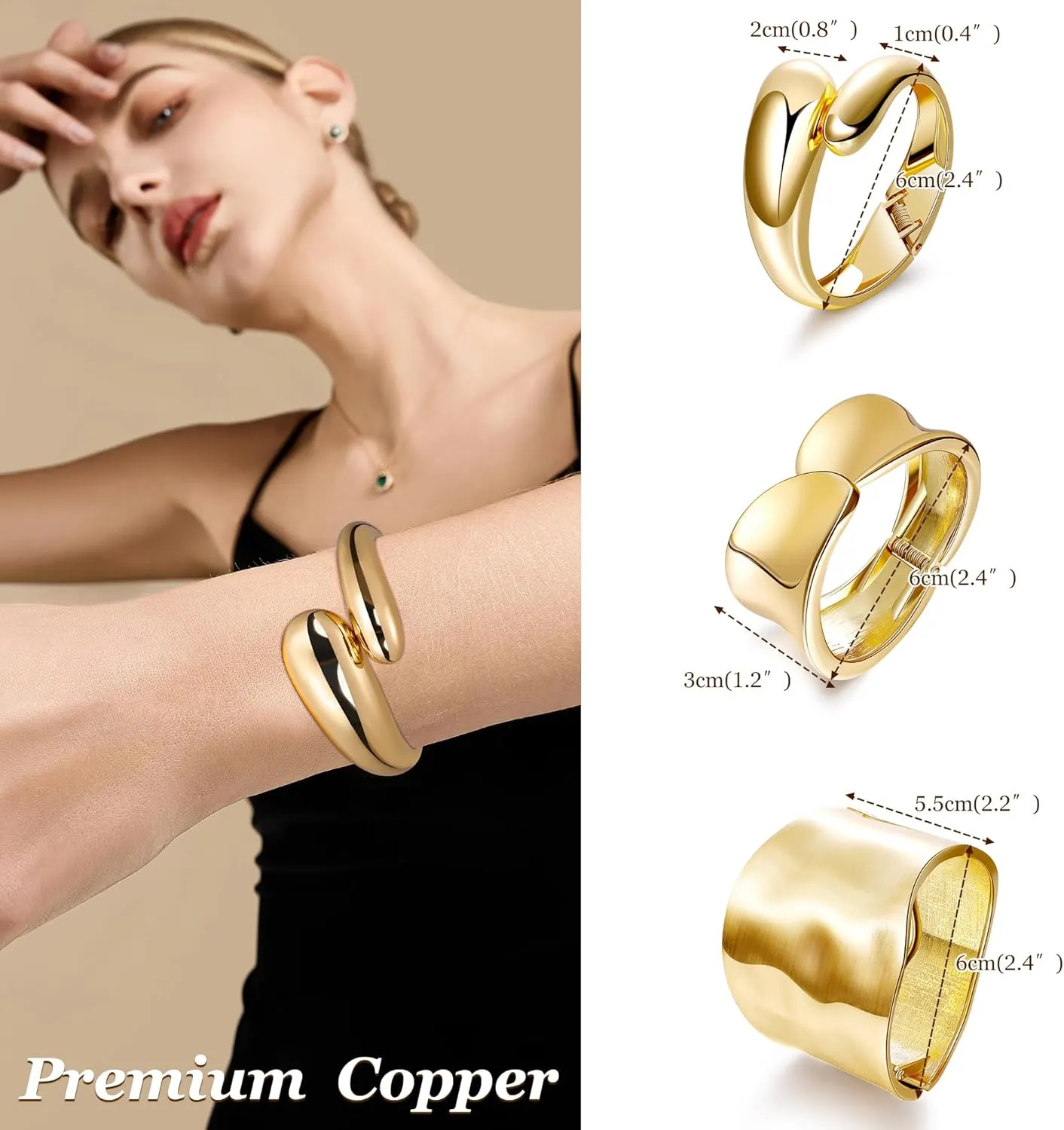 1-3PCS 18K Gold Plated Cuff Bracelets for Women Chunky Wide Bangle Bracelet Irregular Wrist Cuff Wrap Bracelet Trendy Open Cuff Bracelets