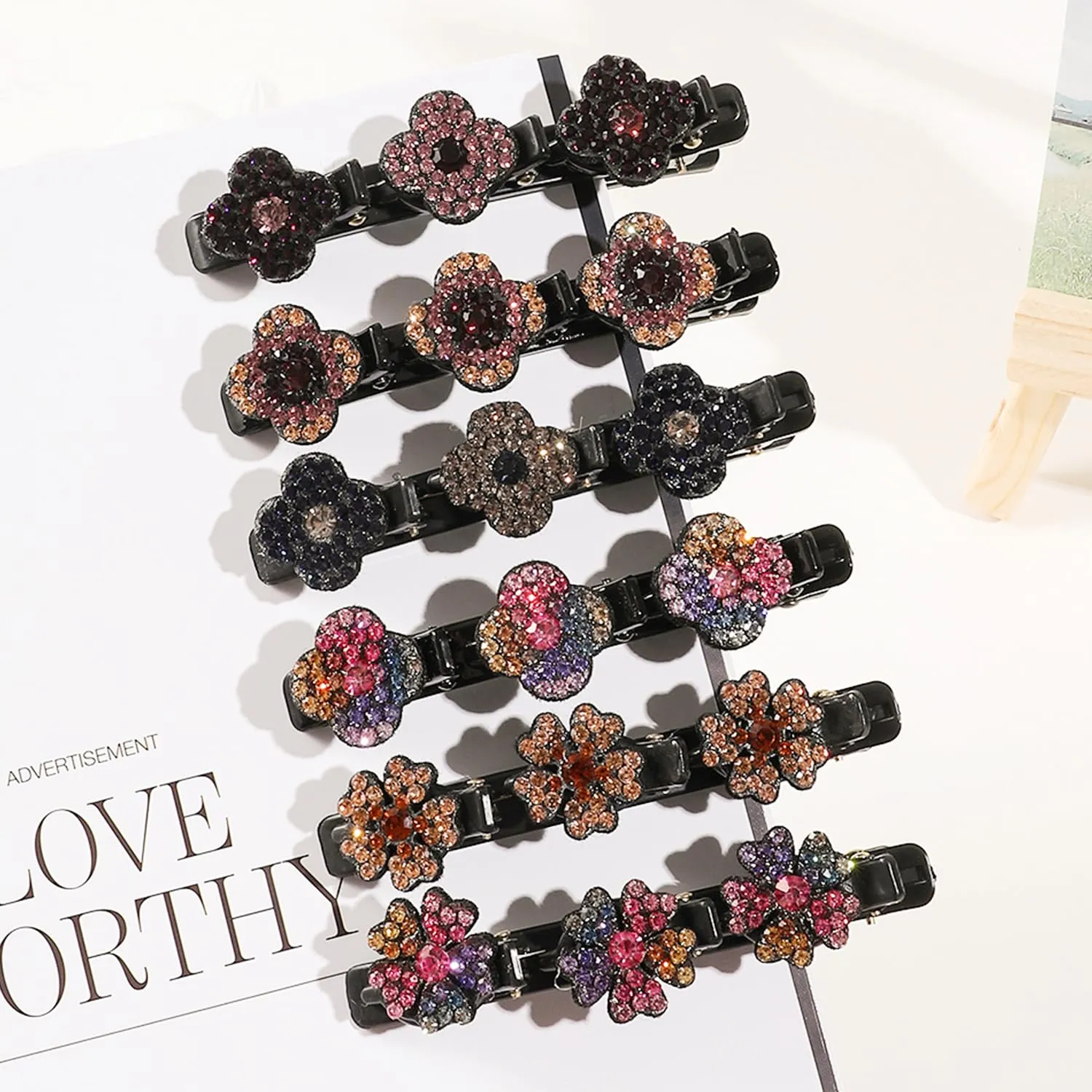 12PCS Braided Hair Clips for Women, Sparkling Crystal Stone & Shiny Rhinestone Duckbill Clips