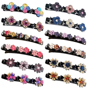 12PCS Braided Hair Clips for Women, Sparkling Crystal Stone & Shiny Rhinestone Duckbill Clips