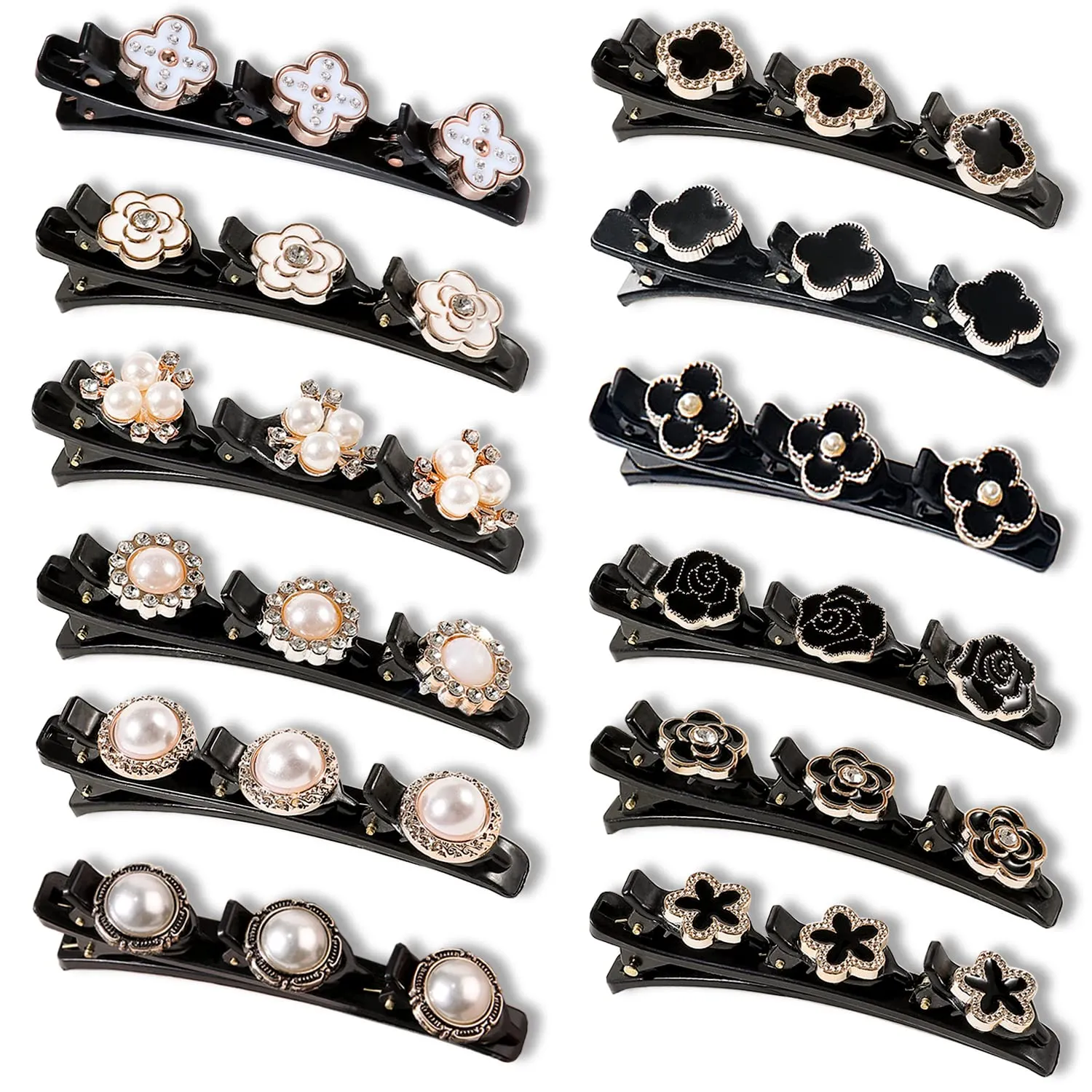 12PCS Sparkling Crystal Stone Braided Hair Clips, Hairpin Duckbill Clips with 3 Small Clips Hair Barrette Rhinestone Hair Clips, Hair Accessories for Women/Girls
