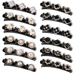 12PCS Sparkling Crystal Stone Braided Hair Clips, Hairpin Duckbill Clips with 3 Small Clips Hair Barrette Rhinestone Hair Clips, Hair Accessories for Women/Girls