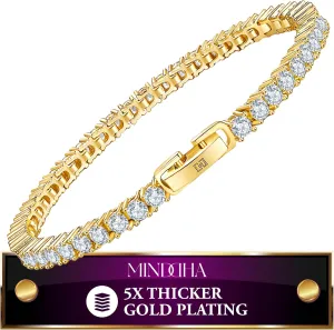14K Gold Plated 3mm Cubic Zirconia Tennis Bracelet  Elegant CZ Tennis Bracelet for Women, Thin, Dainty, & Classic, Available in Yellow and White Gold Options, Sizes 6-8 Inches