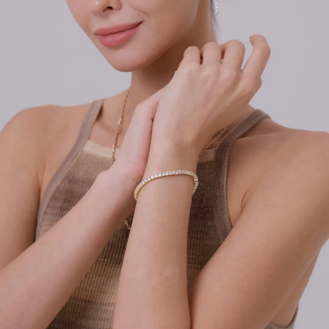 14K Gold Plated 3mm Cubic Zirconia Tennis Bracelet  Elegant CZ Tennis Bracelet for Women, Thin, Dainty, & Classic, Available in Yellow and White Gold Options, Sizes 6-8 Inches