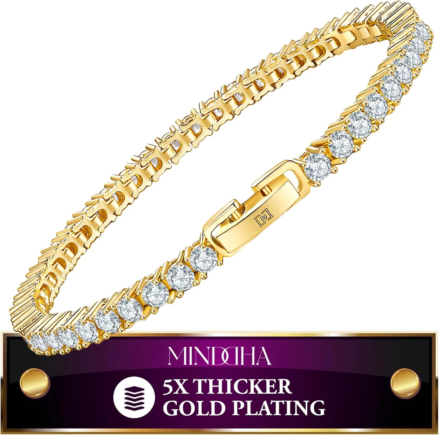 14K Gold Plated 3mm Cubic Zirconia Tennis Bracelet  Elegant CZ Tennis Bracelet for Women, Thin, Dainty, & Classic, Available in Yellow and White Gold Options, Sizes 6-8 Inches