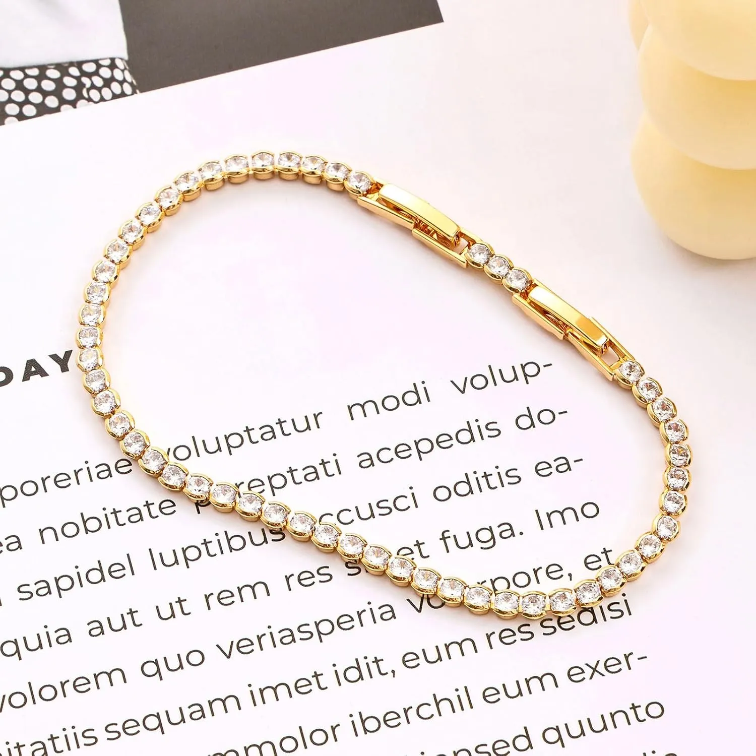 14K Gold Plated Cubic Zirconia Diamond Tennis Bracelet, Dainty Gold Bracelets for Women Size 6.5-7.5 Inch