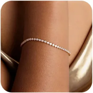 14K Gold Plated Cubic Zirconia Diamond Tennis Bracelet, Dainty Gold Bracelets for Women Size 6.5-7.5 Inch