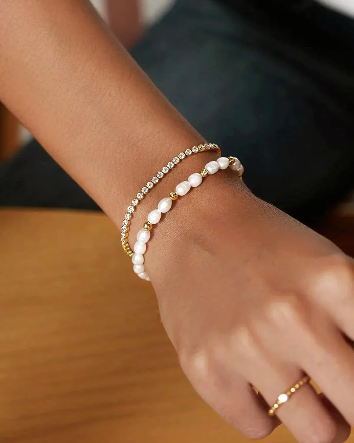 14K Gold Plated Cubic Zirconia Diamond Tennis Bracelet, Dainty Gold Bracelets for Women Size 6.5-7.5 Inch