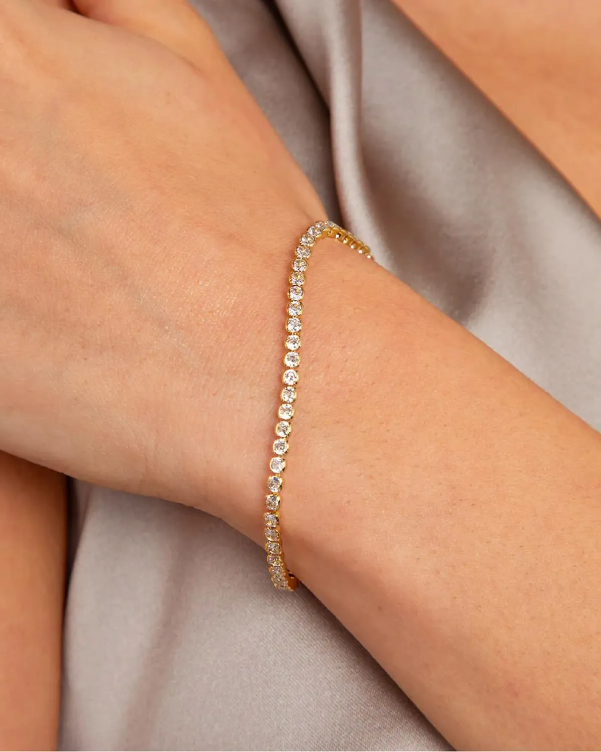 14K Gold Plated Cubic Zirconia Diamond Tennis Bracelet, Dainty Gold Bracelets for Women Size 6.5-7.5 Inch