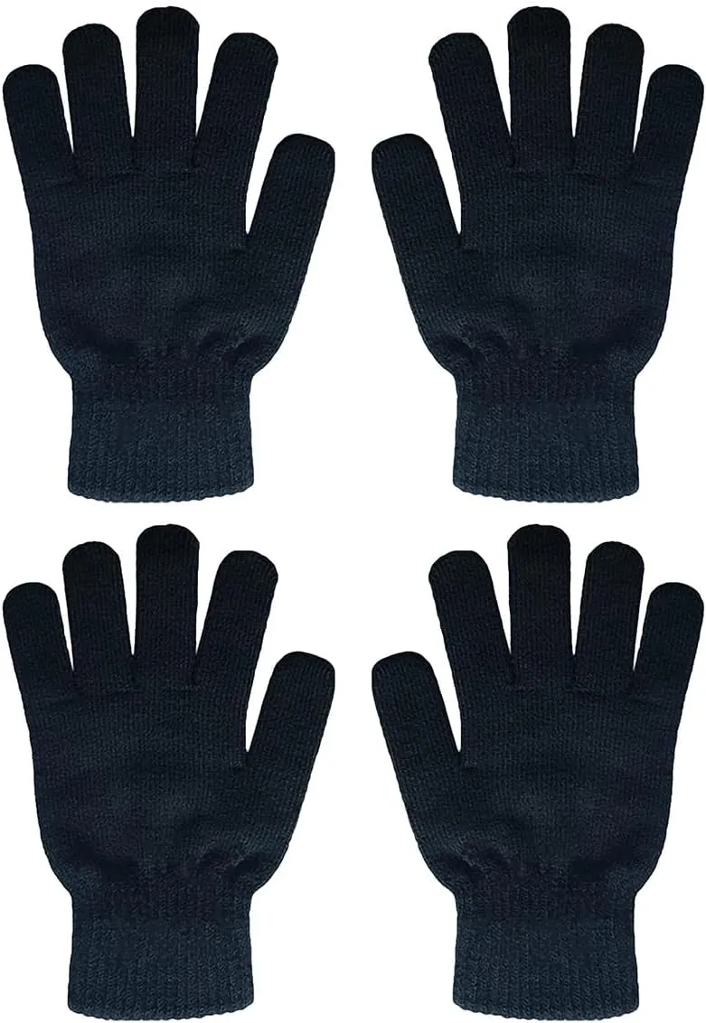 2 Pairs Winter Warm Knit Gloves for Women Teens Stretchy Full Finger Gloves for Running Driving Hiking