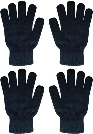 2 Pairs Winter Warm Knit Gloves for Women Teens Stretchy Full Finger Gloves for Running Driving Hiking
