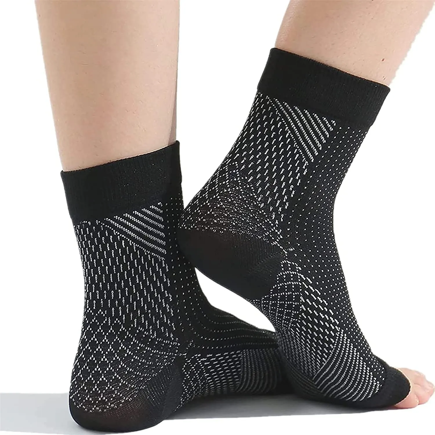 2Pairs Compression Socks, Ankle Arch Support Socks, Soothesocks for Neuropathy Pain, Compression Foot Sleeves, Suitable for Men & Women Sports (XXL, Black)