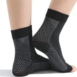 2Pairs Compression Socks, Ankle Arch Support Socks, Soothesocks for Neuropathy Pain, Compression Foot Sleeves, Suitable for Men & Women Sports (XXL, Black)
