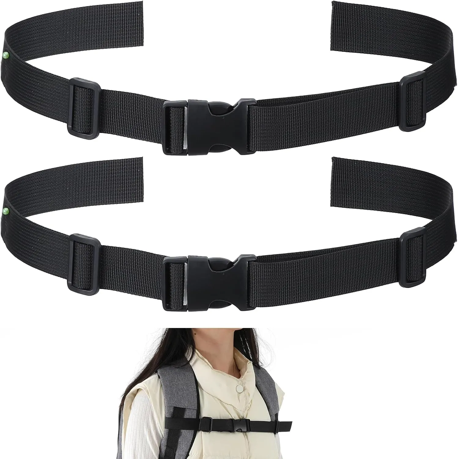 2Pcs Backpack Chest Strap Add on, Black Sternum Strap for Backpacks, Heavy Duty Adjustable Chest Belt with Quick Release Buckle