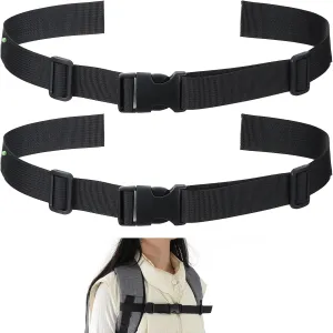 2Pcs Backpack Chest Strap Add on, Black Sternum Strap for Backpacks, Heavy Duty Adjustable Chest Belt with Quick Release Buckle