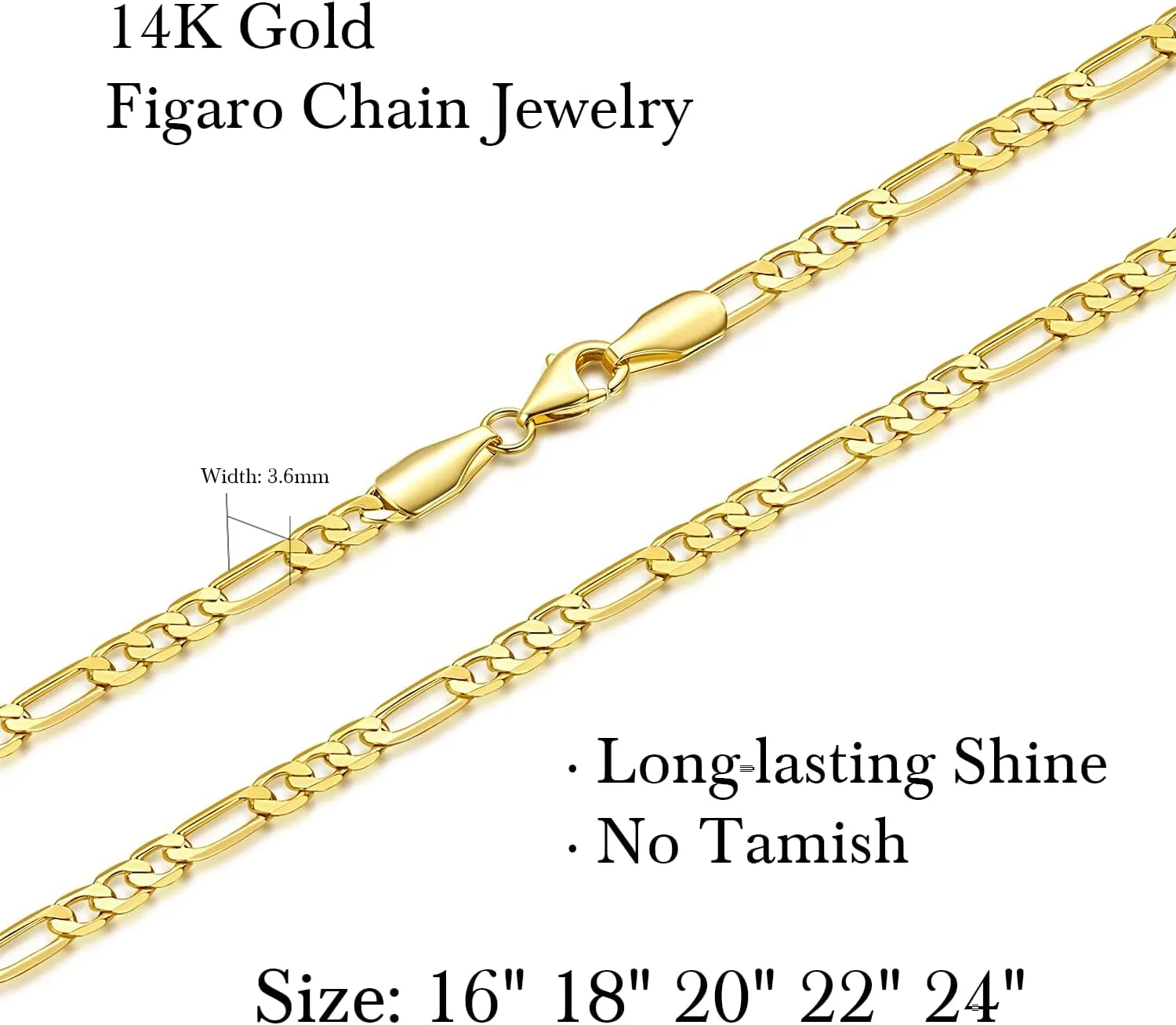 3.6mm 14K Gold Necklaces for Women Gold Chain for Men 14K Golden Chain Necklace Women Dainty Necklace for Men Elegant Dance of Light Golden Jewelry for Womens 16,18,20,22,24in