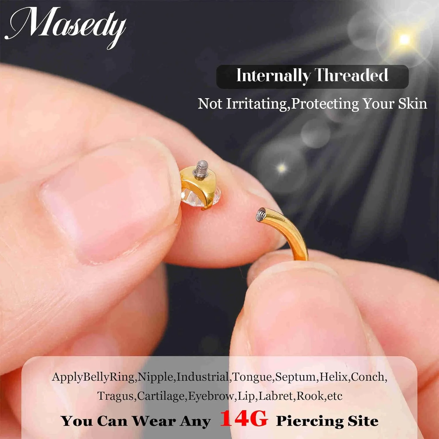 3PCS 14G Titanium Replacement Balls for Piercing Internally Threaded Belly Button Piercing CZ Nipple Tongue Industrial Ring Top Piercing Jewelry Parts 5mm