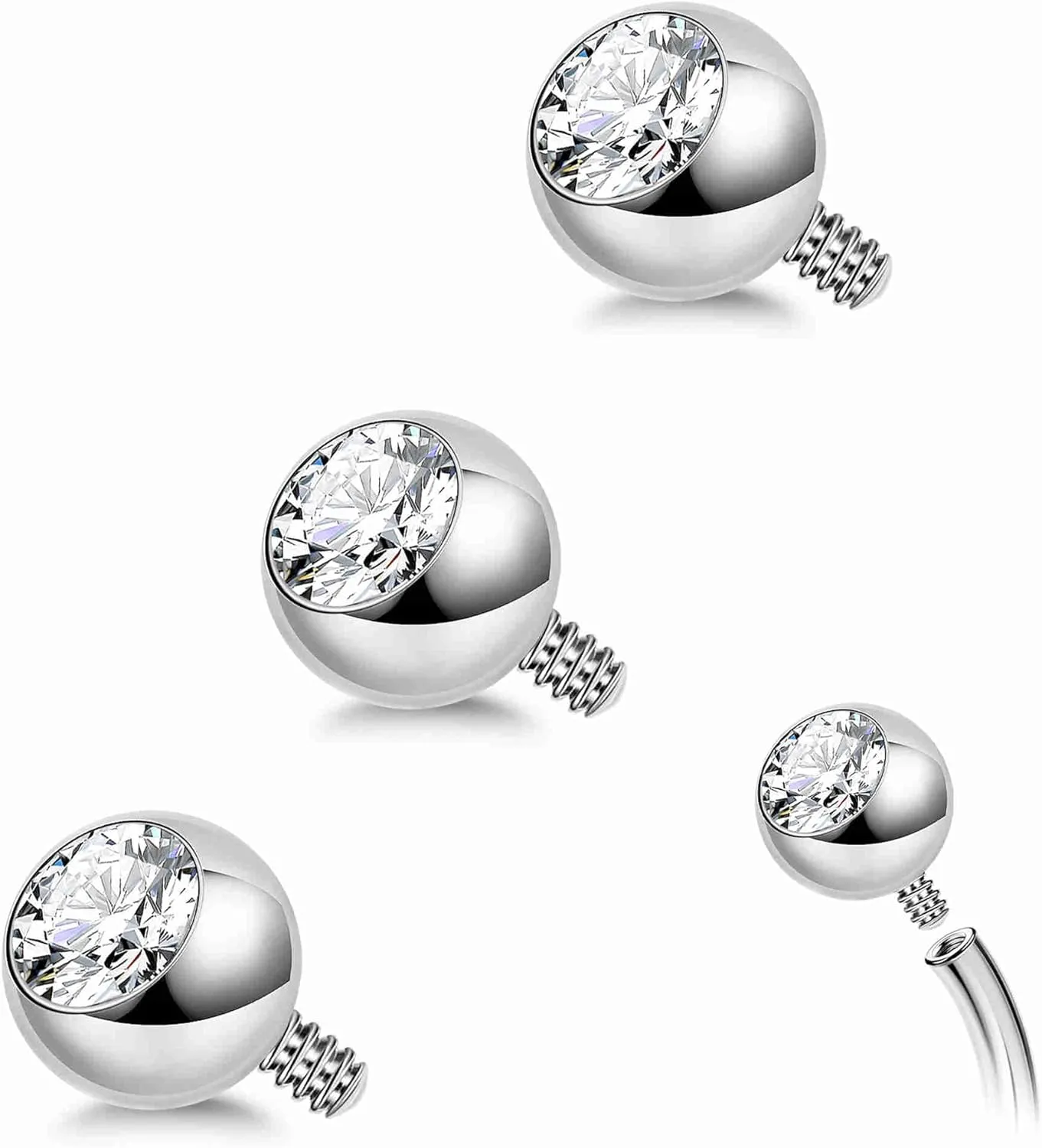 3PCS 14G Titanium Replacement Balls for Piercing Internally Threaded Belly Button Piercing CZ Nipple Tongue Industrial Ring Top Piercing Jewelry Parts 5mm