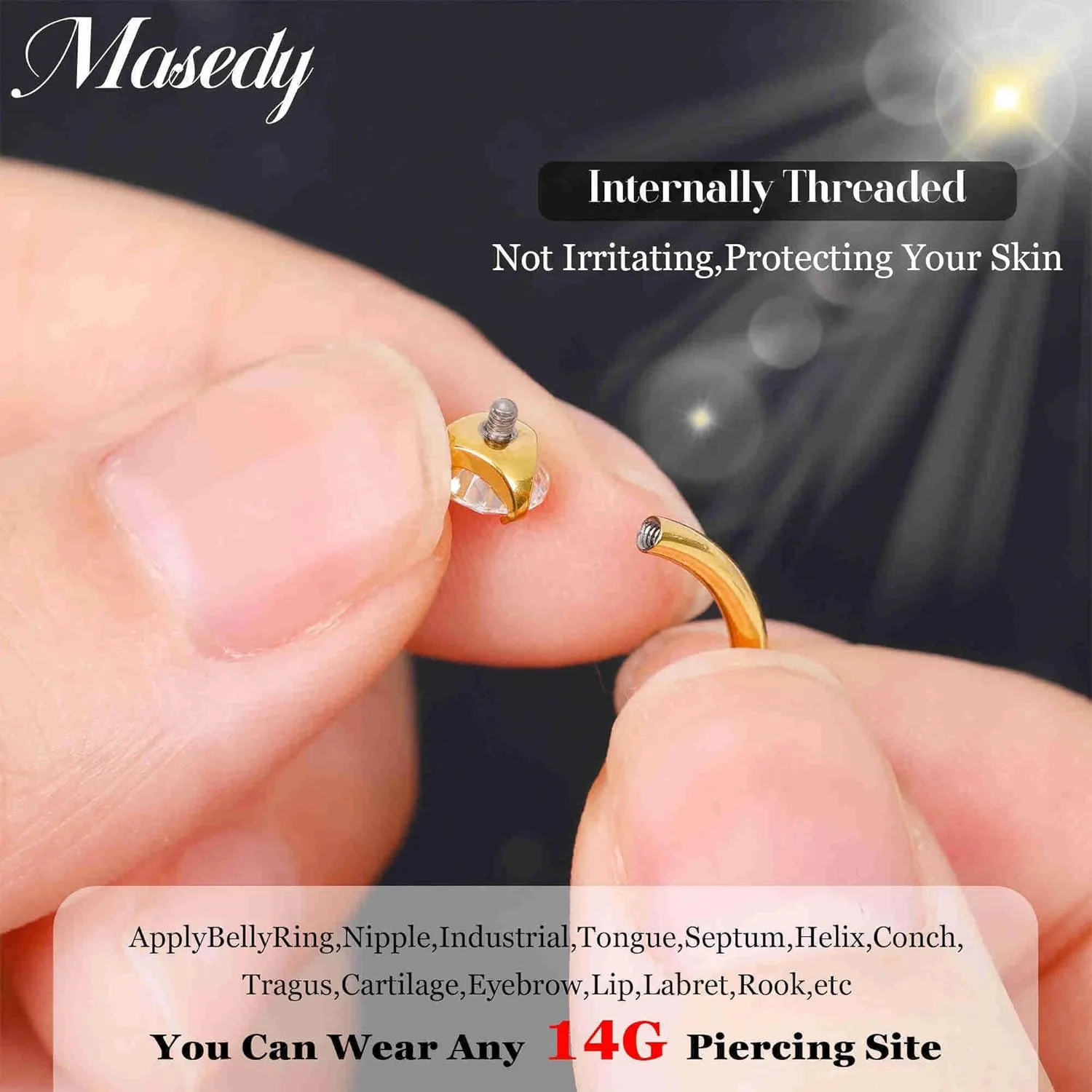 3PCS 14G Titanium Replacement Balls for Piercing Internally Threaded Belly Button Piercing CZ Nipple Tongue Industrial Ring Top Piercing Jewelry Parts 5mm