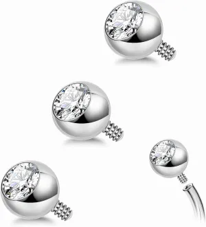 3PCS 14G Titanium Replacement Balls for Piercing Internally Threaded Belly Button Piercing CZ Nipple Tongue Industrial Ring Top Piercing Jewelry Parts 5mm