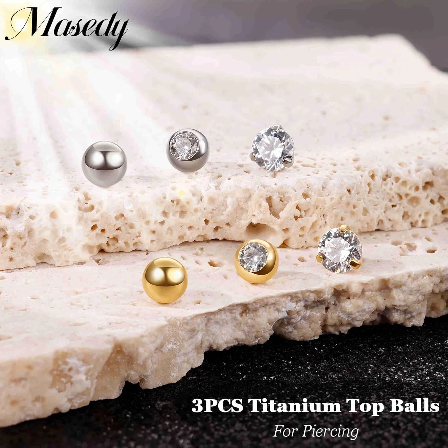 3PCS 14G Titanium Replacement Balls for Piercing Internally Threaded Belly Button Piercing CZ Nipple Tongue Industrial Ring Top Piercing Jewelry Parts 5mm