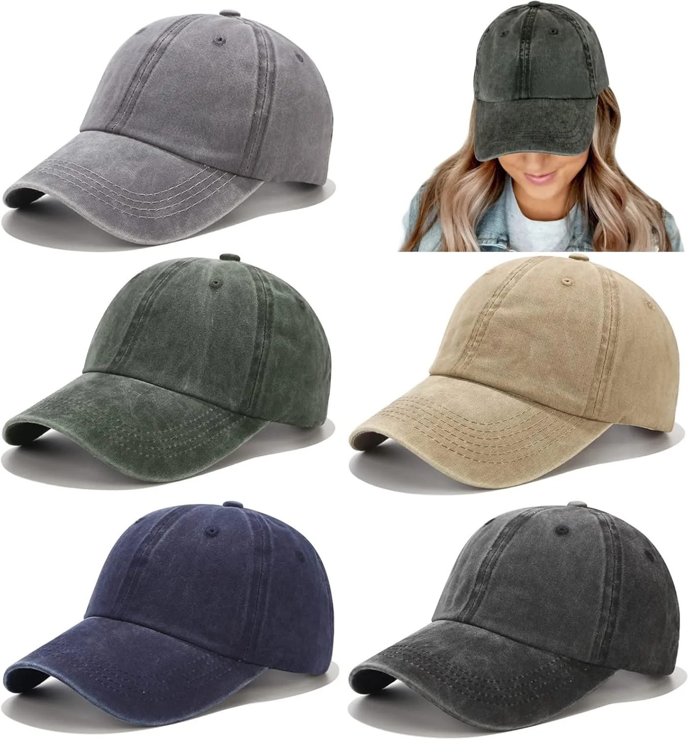 5 Pieces Vintage Washed Plain Baseball Cap Distressed Dad Golf Hat for Men Women