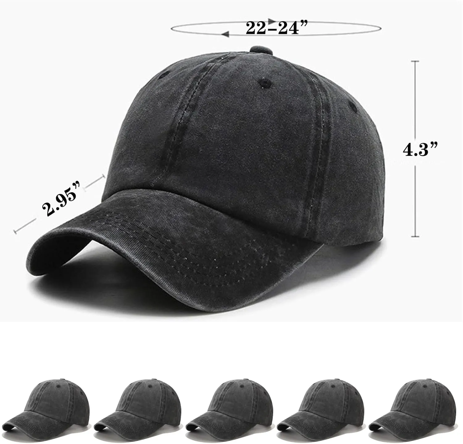 5 Pieces Vintage Washed Plain Baseball Cap Distressed Dad Golf Hat for Men Women