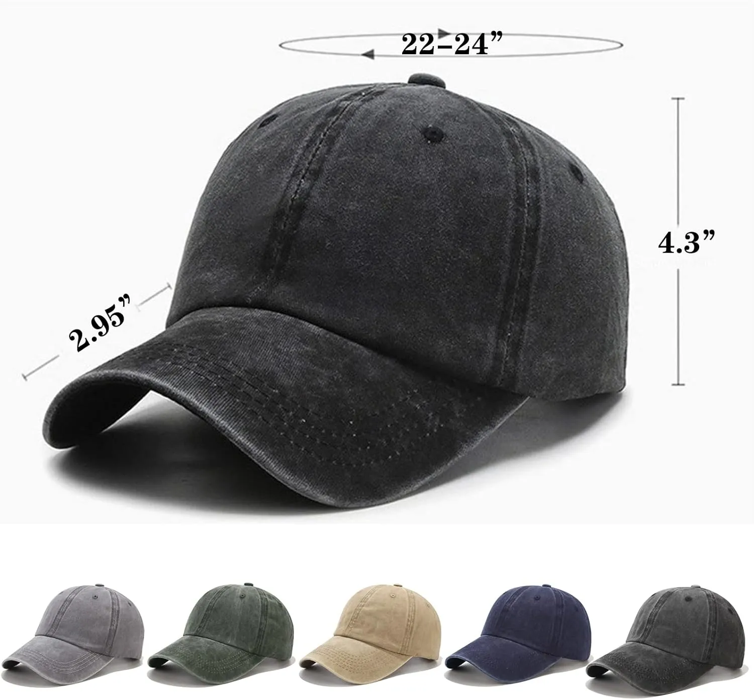 5 Pieces Vintage Washed Plain Baseball Cap Distressed Dad Golf Hat for Men Women