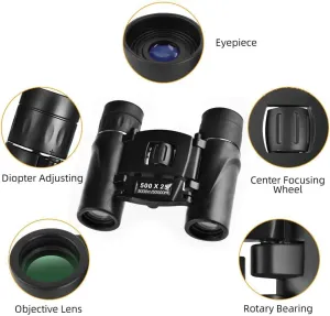 500x25 HD Powerful Binoculars 5000M Long Range Folding Mini Telescope Professional Hunting Telescope Zoom Military HD BAK4 FMC Optics for Hunting Sports Outdoor Camping Travel Outdoor Gifts