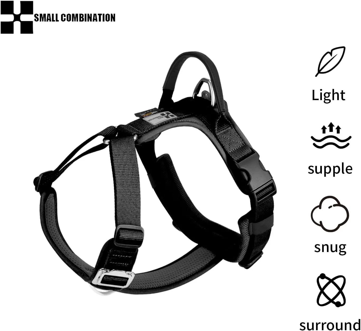 Adjustable Dog Harness with Handle, Padded Comfort,Small, Medium and Large Dogs (Black, S)