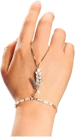 Adjustable Hand Chain Bracelet for Women,16K Hypoallergenic Finger Jewelry with Cubic Zirconia Butterfly Bow Charm,Secure Ball Clasp Customizable Fit for All Hand Sizes (Gold/Silver Tone)