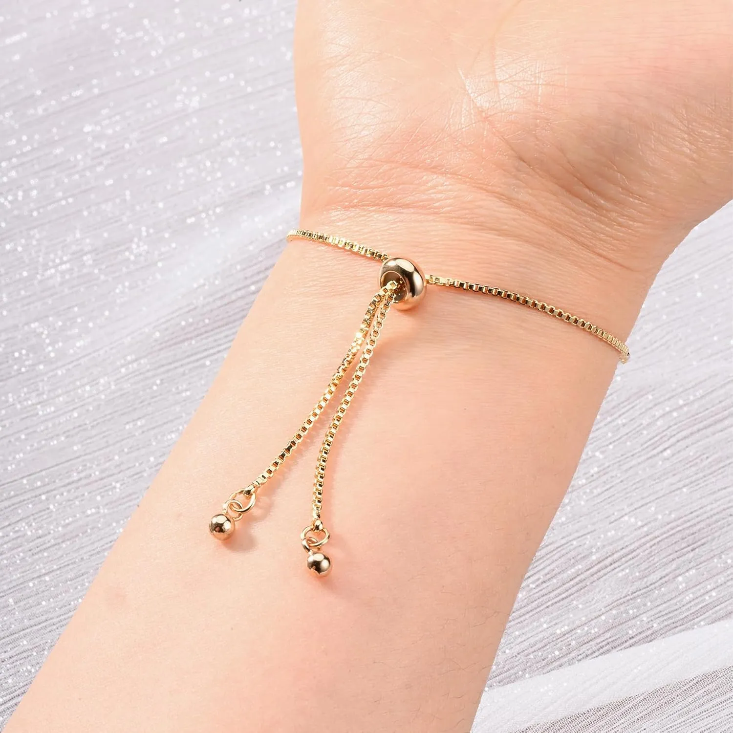 Adjustable Hand Chain Bracelet for Women,16K Hypoallergenic Finger Jewelry with Cubic Zirconia Butterfly Bow Charm,Secure Ball Clasp Customizable Fit for All Hand Sizes (Gold/Silver Tone)