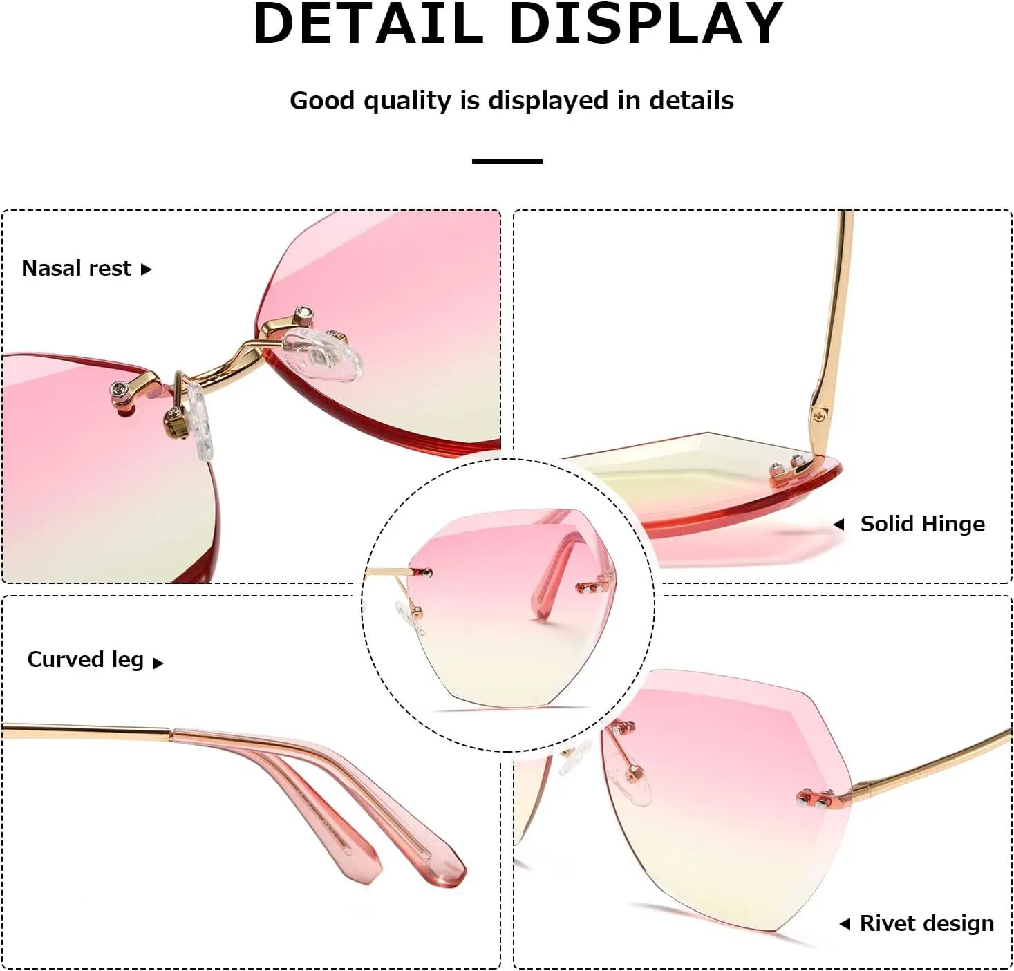 AEVOGUE Sunglasses For Women Oversized Rimless Diamond Cutting Lens Sun Glasses AE0534