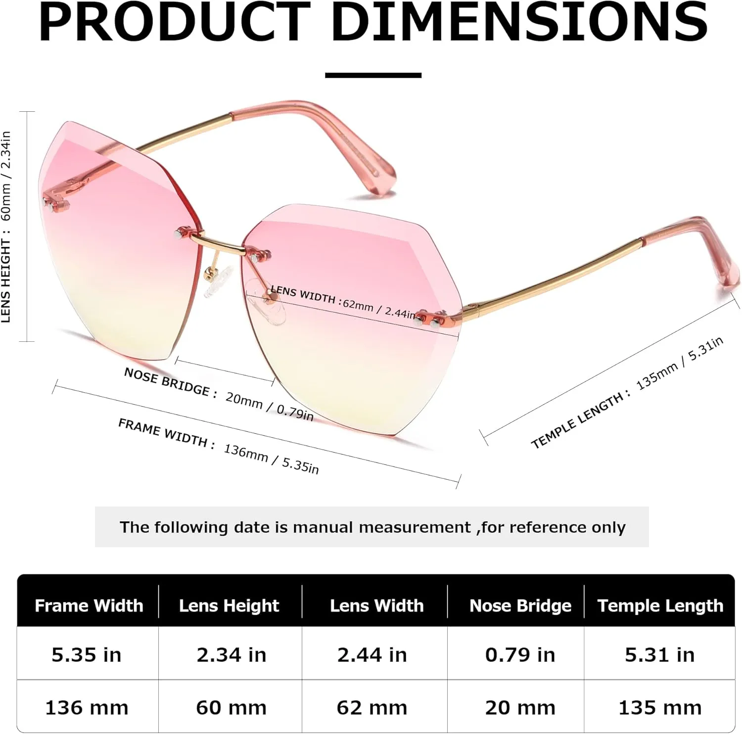 AEVOGUE Sunglasses For Women Oversized Rimless Diamond Cutting Lens Sun Glasses AE0534