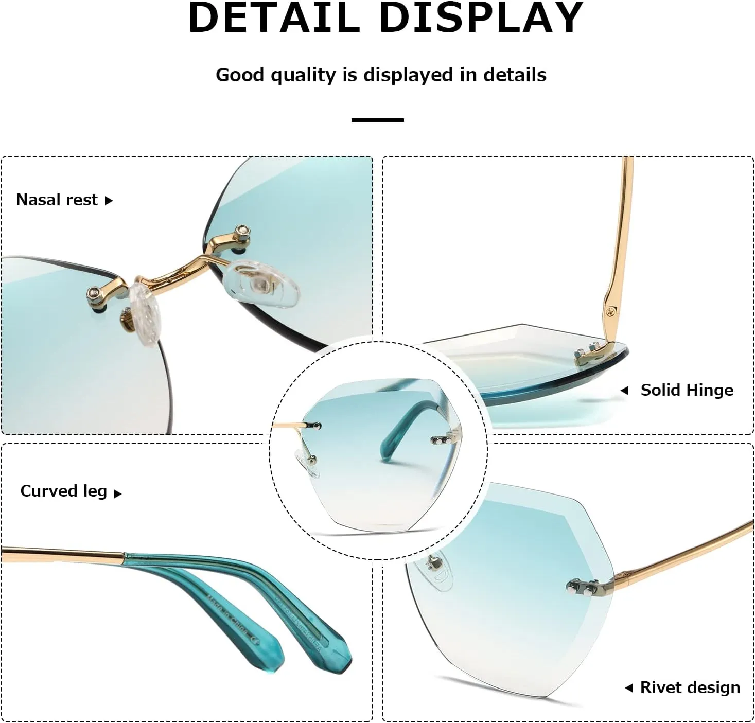 AEVOGUE Sunglasses For Women Oversized Rimless Diamond Cutting Lens Sun Glasses AE0534