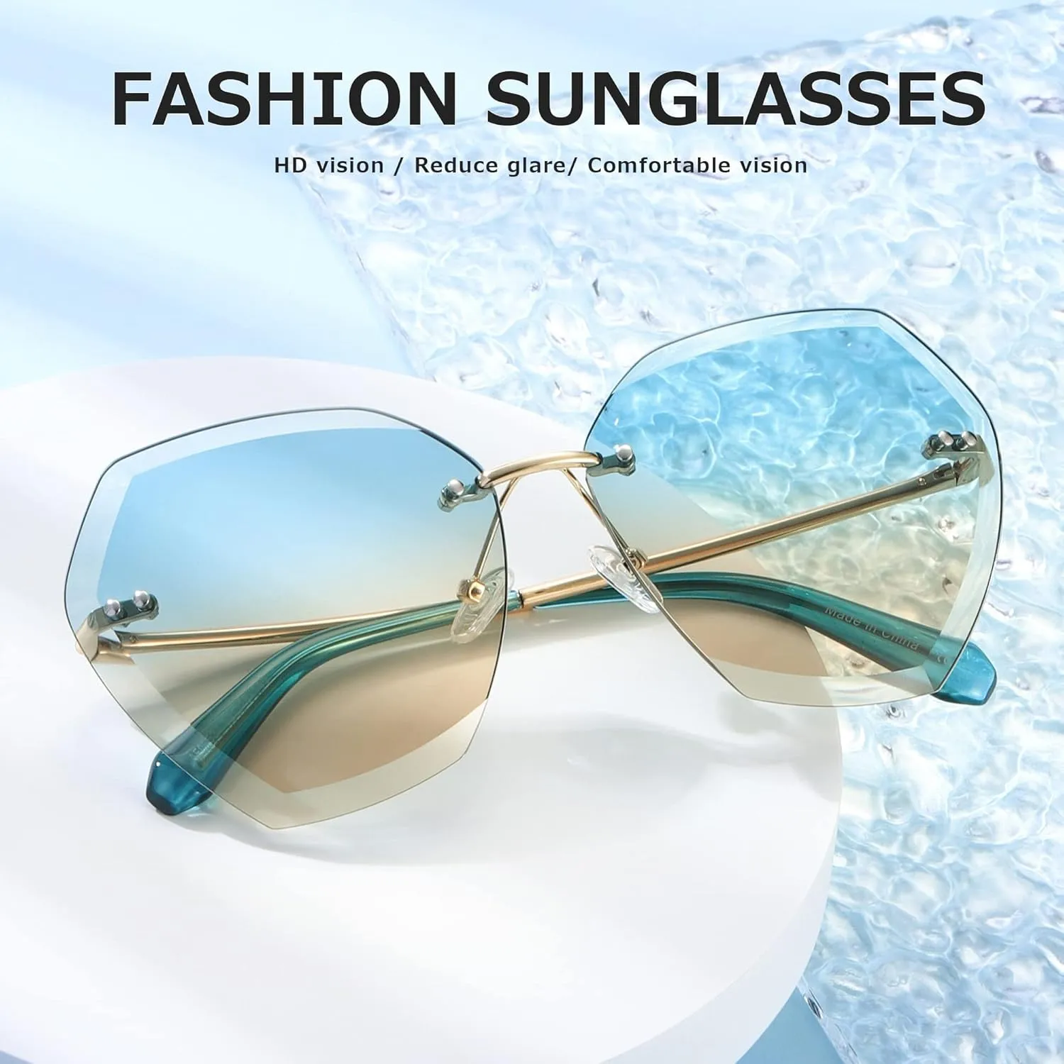 AEVOGUE Sunglasses For Women Oversized Rimless Diamond Cutting Lens Sun Glasses AE0534