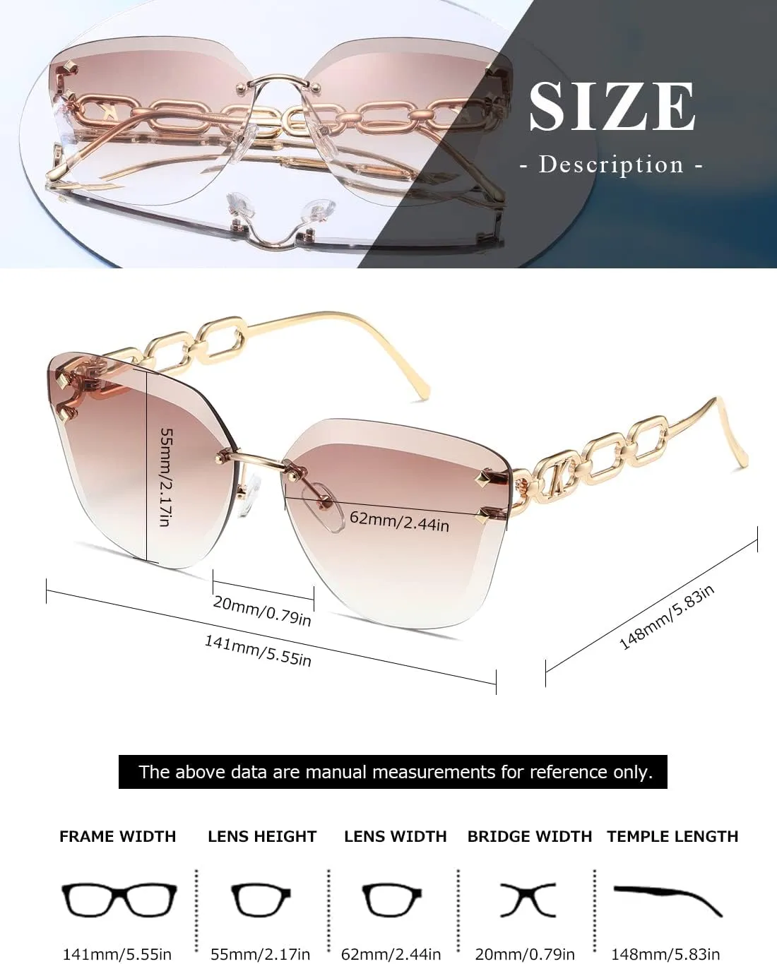 AEVOGUE Sunglasses For Women Oversized Rimless Diamond Cutting Lens Sun Glasses AE0534