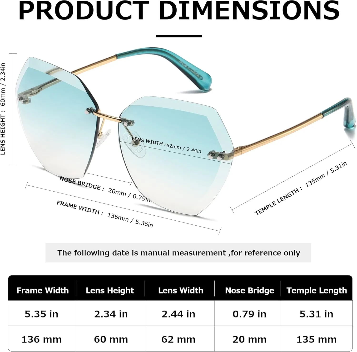 AEVOGUE Sunglasses For Women Oversized Rimless Diamond Cutting Lens Sun Glasses AE0534