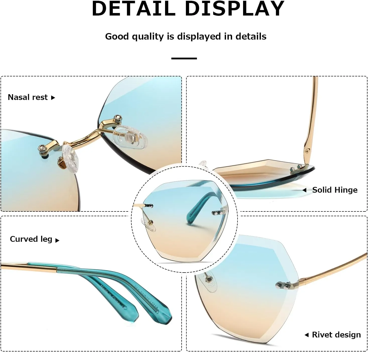 AEVOGUE Sunglasses For Women Oversized Rimless Diamond Cutting Lens Sun Glasses AE0534