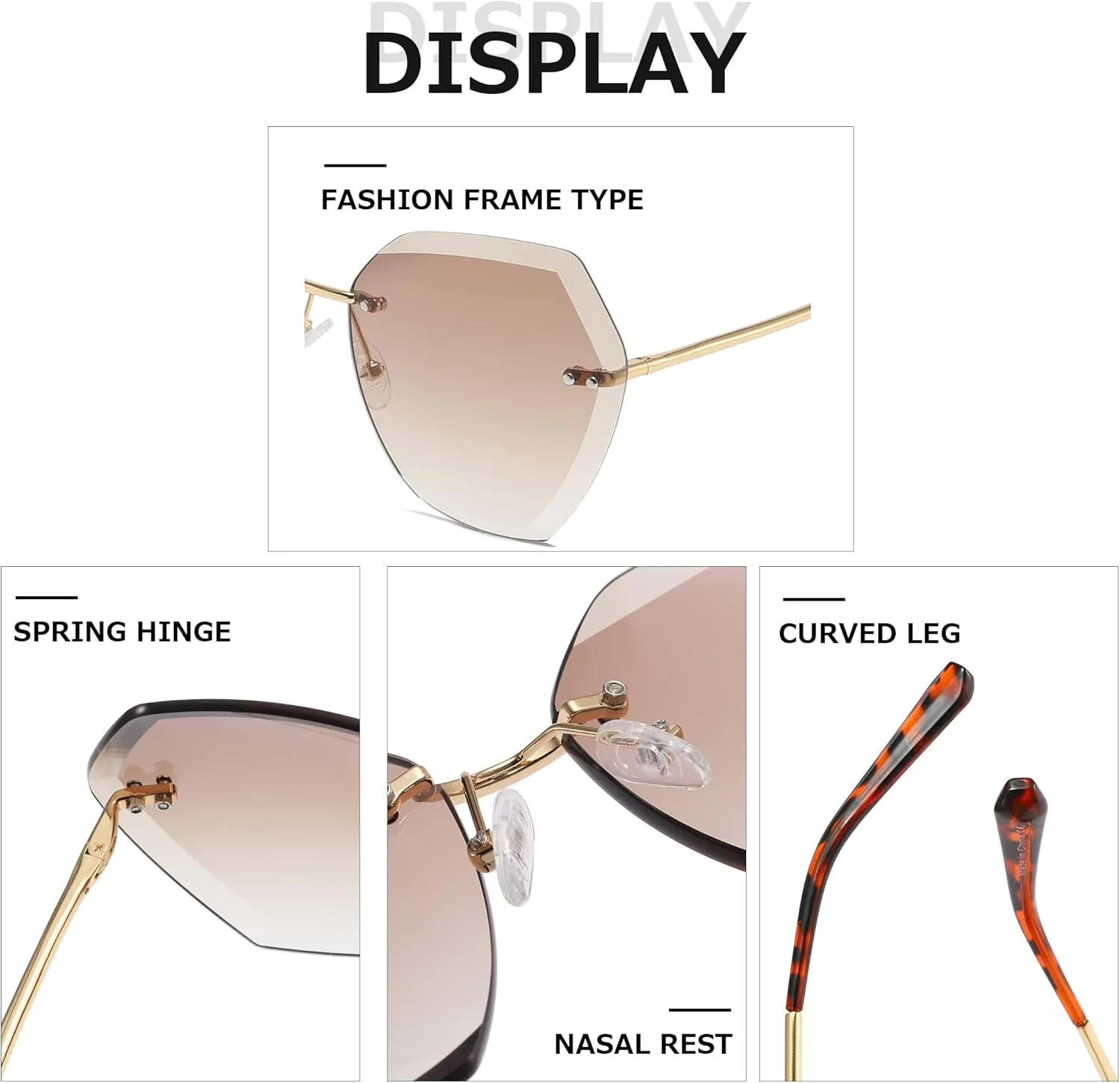 AEVOGUE Sunglasses For Women Oversized Rimless Diamond Cutting Lens Sun Glasses AE0534