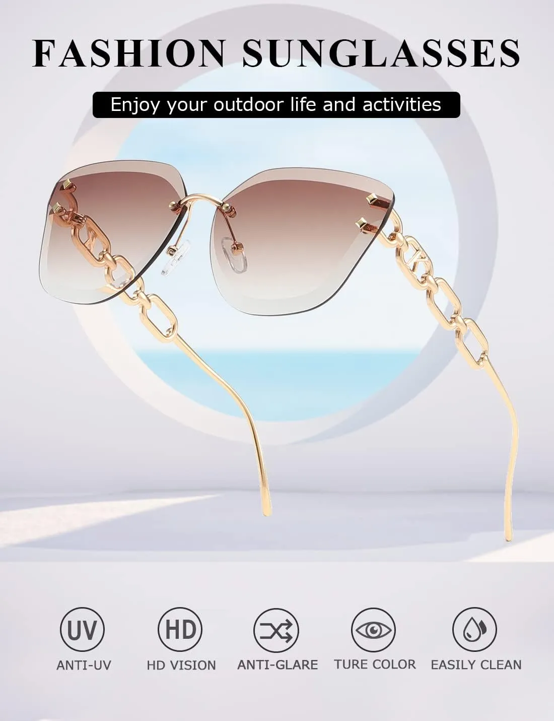 AEVOGUE Sunglasses For Women Oversized Rimless Diamond Cutting Lens Sun Glasses AE0534