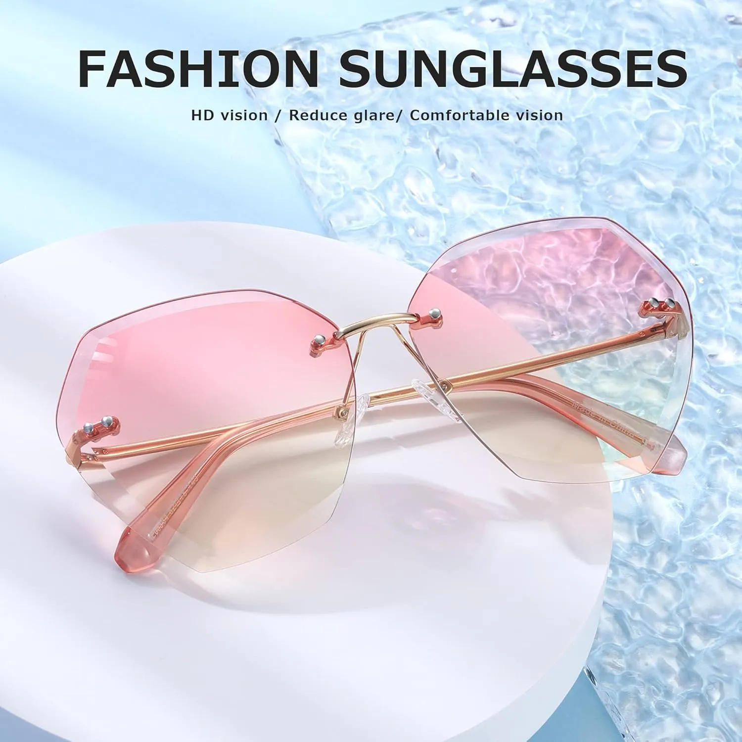 AEVOGUE Sunglasses For Women Oversized Rimless Diamond Cutting Lens Sun Glasses AE0534