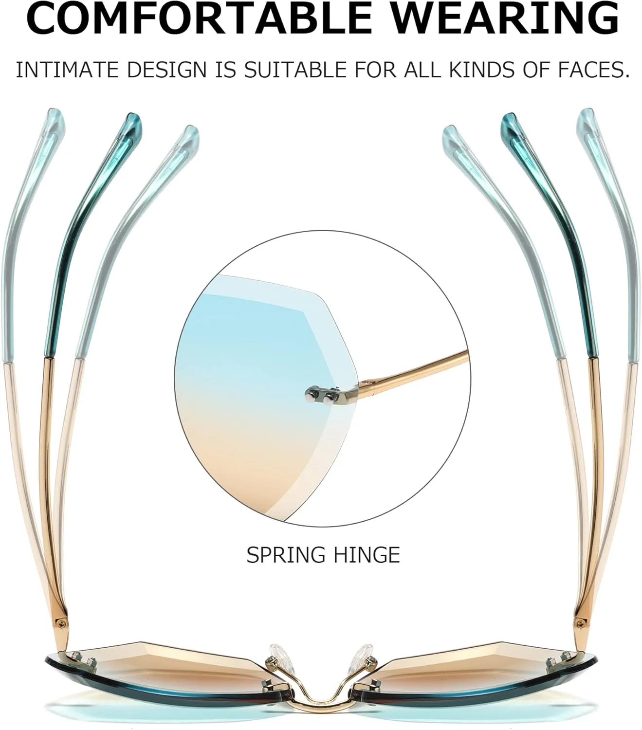 AEVOGUE Sunglasses For Women Oversized Rimless Diamond Cutting Lens Sun Glasses AE0534
