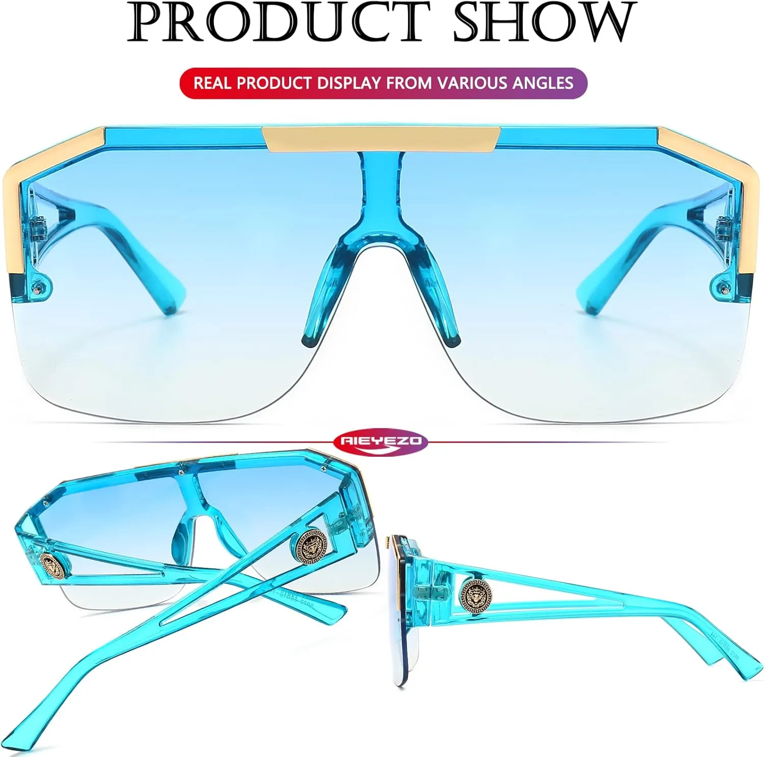 AIEYEZO Square Oversized Sunglasses Flat Top Shield Sun Glasses for Men Women One Lens Square Shades
