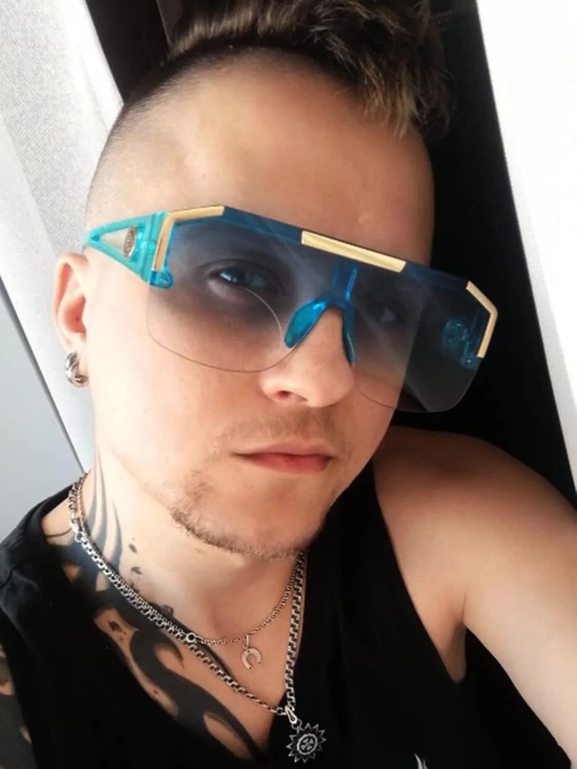 AIEYEZO Square Oversized Sunglasses Flat Top Shield Sun Glasses for Men Women One Lens Square Shades
