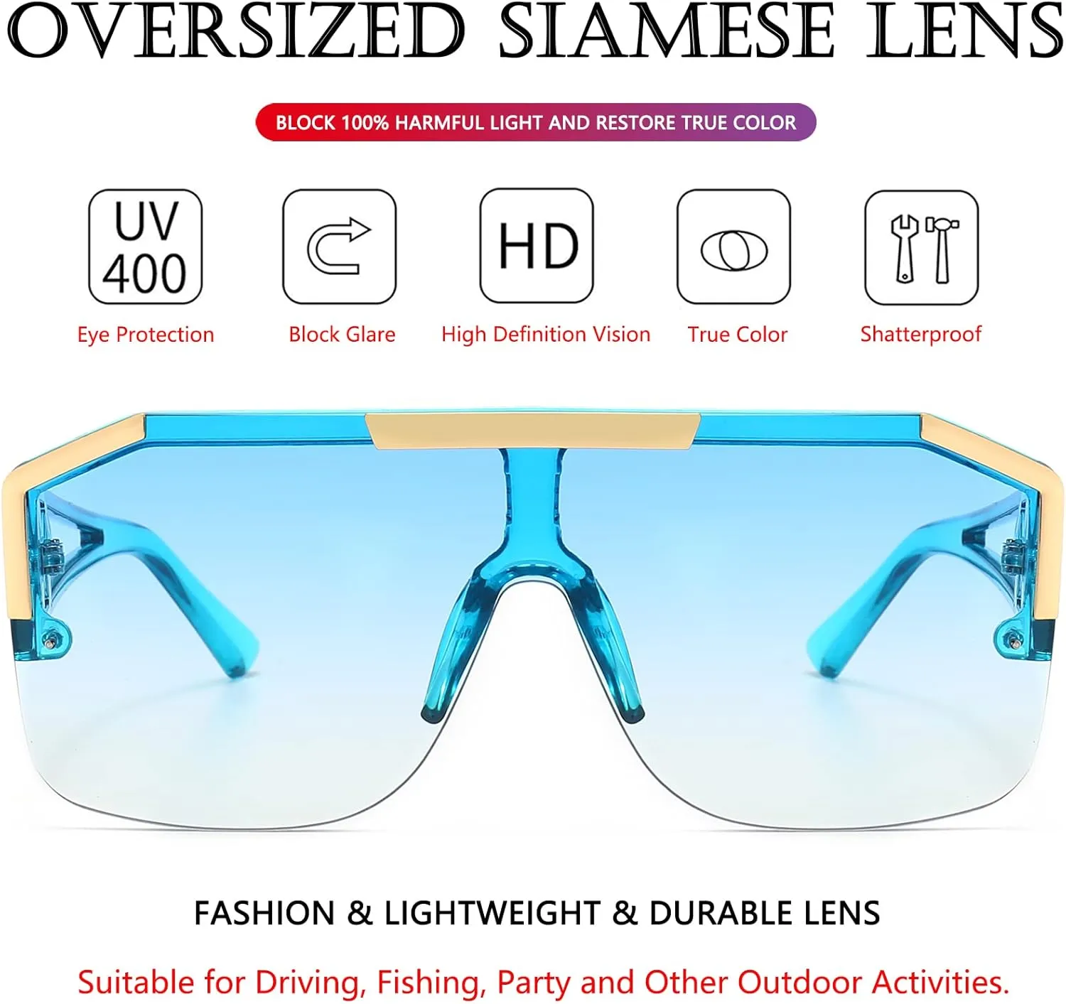 AIEYEZO Square Oversized Sunglasses Flat Top Shield Sun Glasses for Men Women One Lens Square Shades