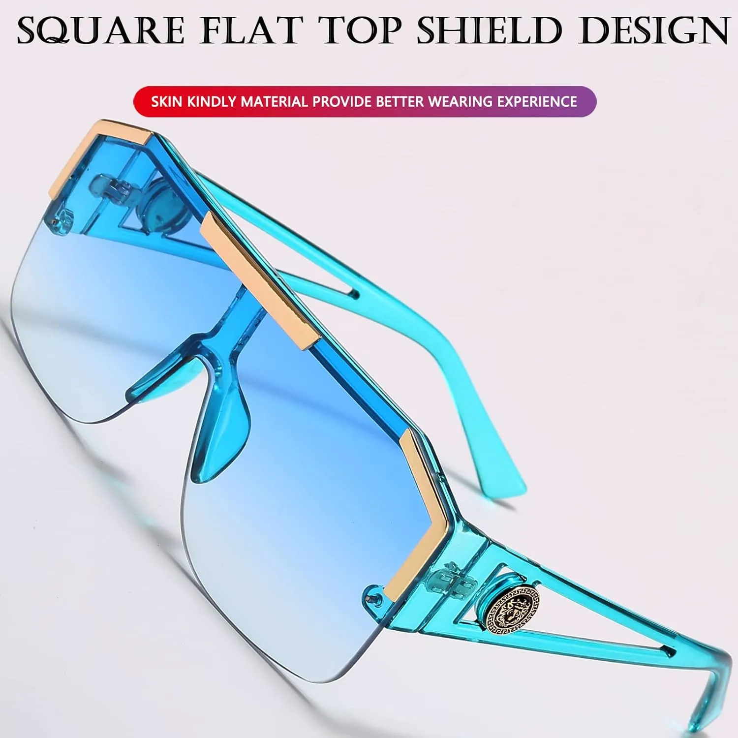 AIEYEZO Square Oversized Sunglasses Flat Top Shield Sun Glasses for Men Women One Lens Square Shades