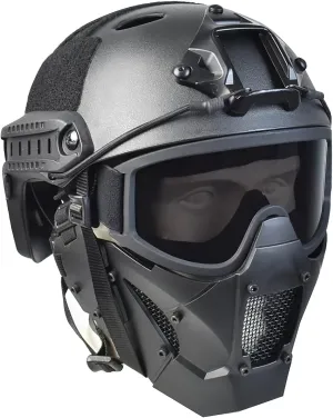 Airsoft Mask Heavy Duty Tactical Protective Mask with Anti-Fog Goggles Eye Protection and Tactical Fast Helmet Impact Resistant for Hunting Paintball CS Game BB Gun Shooting