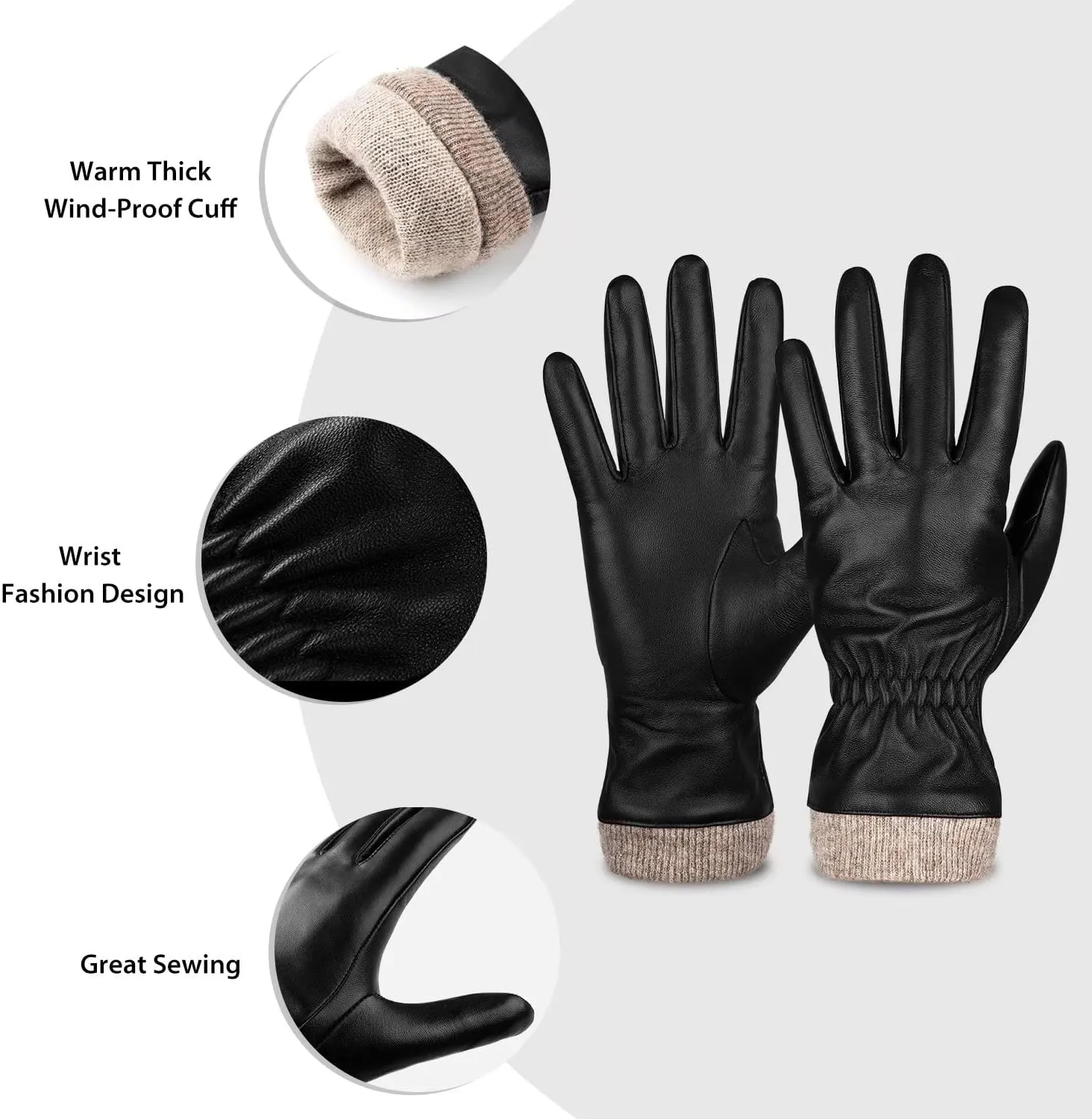 Alepo Genuine Sheepskin Leather Gloves For Women, Winter Warm Touchscreen Texting Cashmere Lined Driving Motorcycle Dress