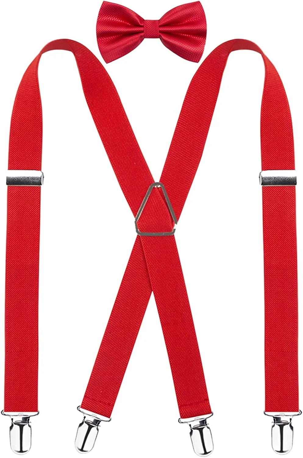 Alizeal Men's 4 Clips X-Back Solid Suspenders Pre Tied Bow Tie Set Elastic Adjustable Braces