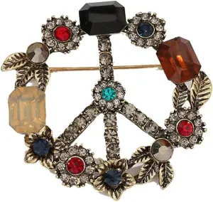 Antique Gold Plated Crystal Love Peace Brooch and Pins